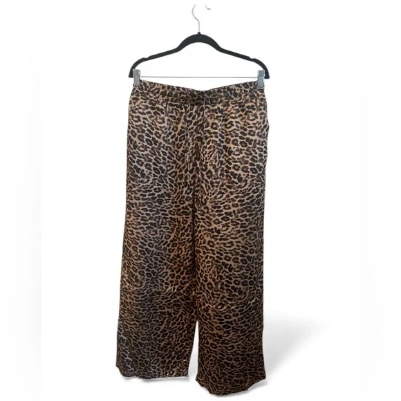 Things Between Wide Leg Pants Leopard Size Large Black Brown Red Stripe Flowy - Picture 4 of 13